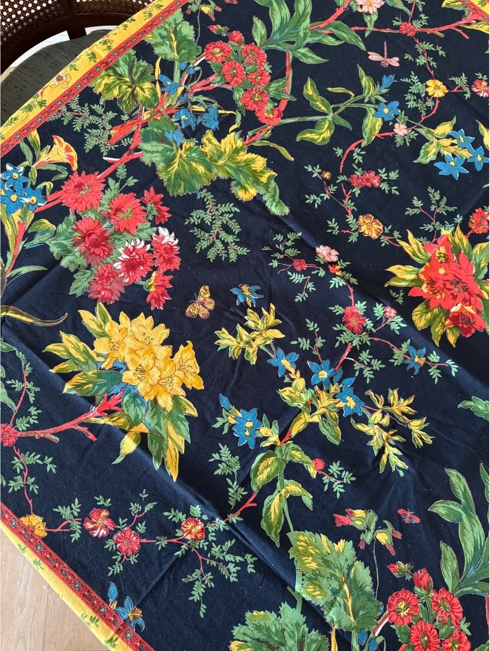 Rare Mackenzie-Childs Botaniste Cotton Table Topper 54x54